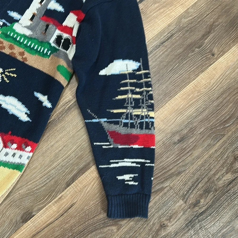 Vintage PBJ Sport Navy Blue Lighthouse Nautical Novelty Cardigan Size Large - Picture 3 of 16